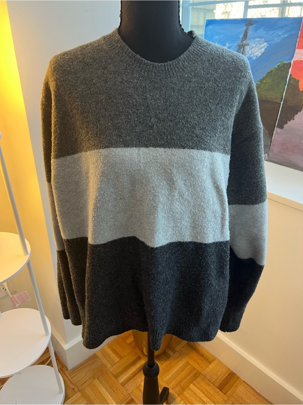 Uniqlo Women’s Crewneck Colorblock Sweater - Dark Gray, Light Gray, Charcoal